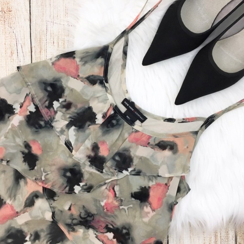 {NY & Co} Watercolor Ruffle Cascading Cami NWT